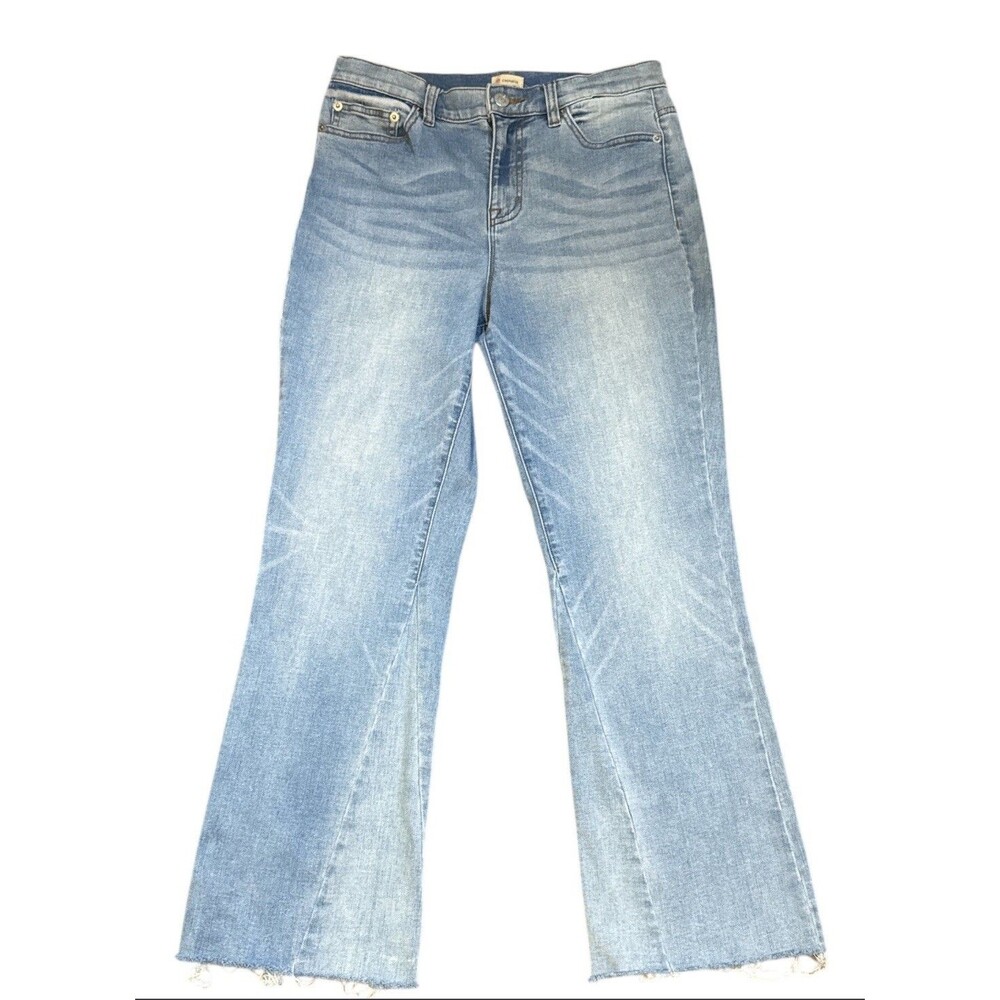Cremieux Kick Flare Jeans Light Wash Denim Raw Hem Cropped Stretch Size 8